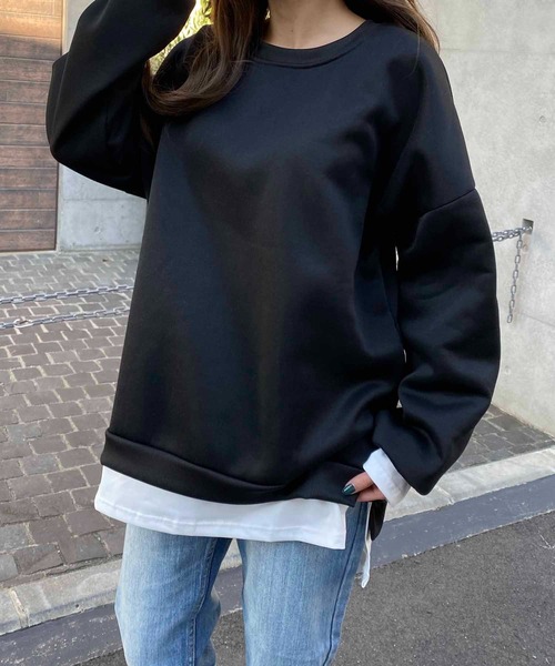 NANEA(ナネア)の「裏起毛レイヤード風プルオーバー(スウェット・レディース・ネイビー/レッド/イエロー/グレー/ブラック・LARGE/XX-LARGE/X-LARGE)」の13枚目の写真