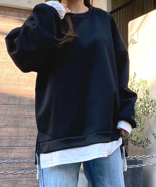 NANEA(ナネア)の「裏起毛レイヤード風プルオーバー(スウェット・レディース・ネイビー/レッド/イエロー/グレー/ブラック・LARGE/XX-LARGE/X-LARGE)」の15枚目の写真