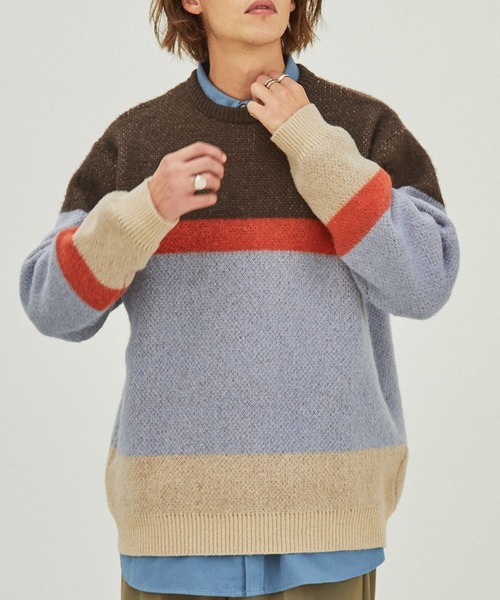 EMMA CLOTHES(エマクローズ)の「モヘアライクWジャガード編みランダムパネルニットプルオーバー EMMA CLOTHES(ニット/セーター・メンズ・ボルドー/グリーン/ブラウン系/ブルー・M/L)」の6枚目の写真