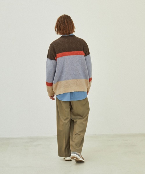 EMMA CLOTHES(エマクローズ)の「モヘアライクWジャガード編みランダムパネルニットプルオーバー EMMA CLOTHES(ニット/セーター・メンズ・ボルドー/グリーン/ブラウン系/ブルー・M/L)」の9枚目の写真