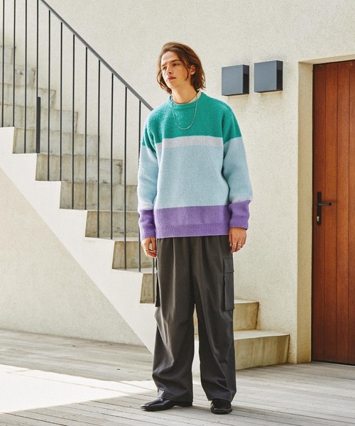 EMMA CLOTHES(エマクローズ)の「モヘアライクWジャガード編みランダムパネルニットプルオーバー EMMA CLOTHES(ニット/セーター・メンズ・ボルドー/グリーン/ブラウン系/ブルー・M/L)」の14枚目の写真