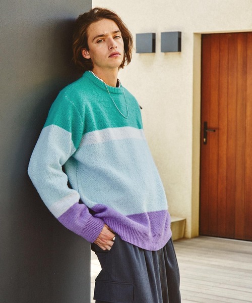 EMMA CLOTHES(エマクローズ)の「モヘアライクWジャガード編みランダムパネルニットプルオーバー EMMA CLOTHES(ニット/セーター・メンズ・ボルドー/グリーン/ブラウン系/ブルー・M/L)」の15枚目の写真