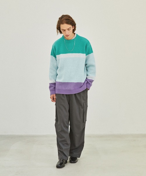 EMMA CLOTHES(エマクローズ)の「モヘアライクWジャガード編みランダムパネルニットプルオーバー EMMA CLOTHES(ニット/セーター・メンズ・ボルドー/グリーン/ブラウン系/ブルー・M/L)」の18枚目の写真