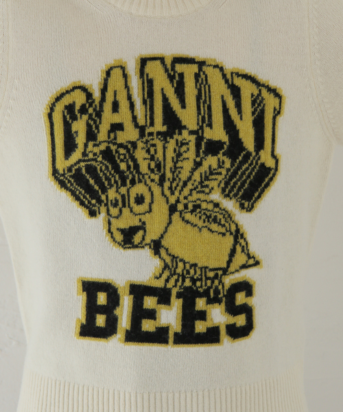 GANNI ガニー　ロゴインターシャセーター GANNI ロゴインターシャ セーター | グレー | FARFETCH JP