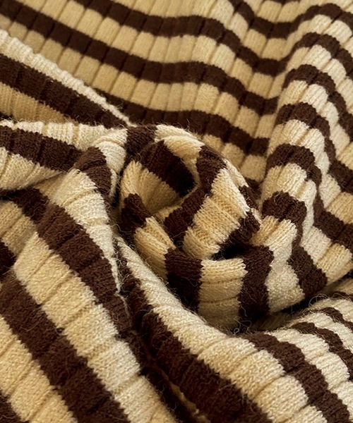 セール】ストライプ /ボーダー リブ タートルネック ニット（ニット