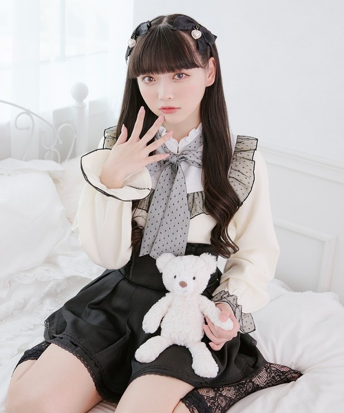 Pal elfy(パルエルフィー)の「スタンドフリル布帛コンビプルオーバー(ニット/セーター・レディース・ピンク/ブラック/オフホワイト・フリー)」の15枚目の写真