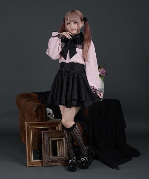 Pal elfy(パルエルフィー)の「スタンドフリル布帛コンビプルオーバー(ニット/セーター・レディース・ピンク/ブラック/オフホワイト・フリー)」の12枚目の写真