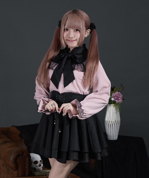 Pal elfy(パルエルフィー)の「スタンドフリル布帛コンビプルオーバー(ニット/セーター・レディース・ピンク/ブラック/オフホワイト・フリー)」の10枚目の写真