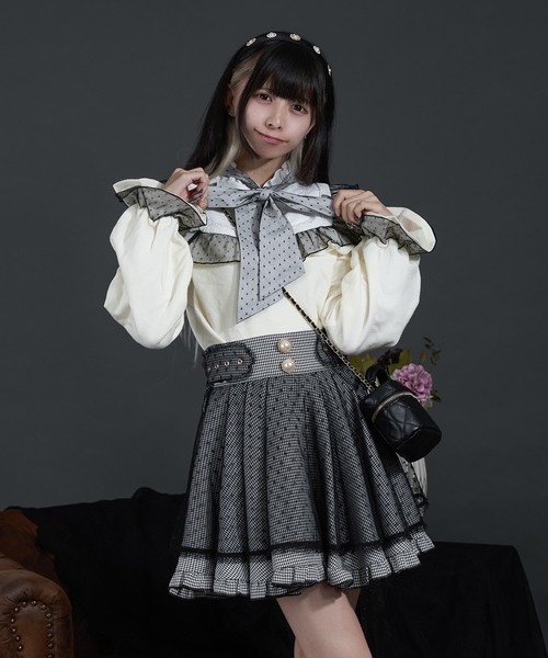 Pal elfy(パルエルフィー)の「スタンドフリル布帛コンビプルオーバー(ニット/セーター・レディース・ピンク/ブラック/オフホワイト・フリー)」の7枚目の写真
