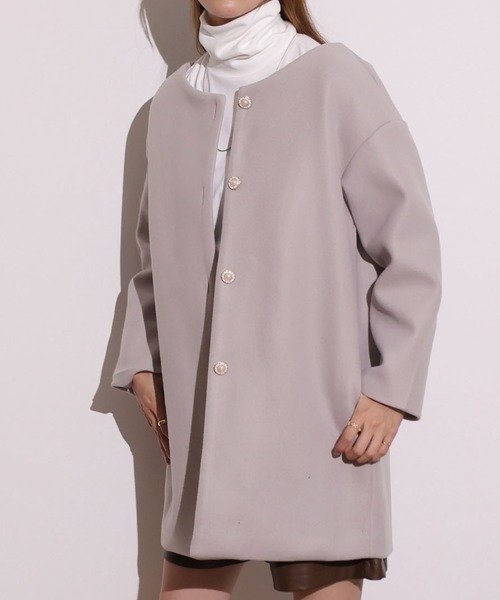 美品【J&MDAVIDSON】 ノーカラーコート ブラウン 6
