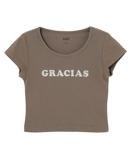 X-girl（エックスガール）の「GRACIAS S/S BABY TEE（Tシャツ/カットソー・レディース・ブラック/ブラウン/ホワイト・S/M）」の3枚目の写真