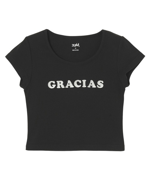 X-girl（エックスガール）の「GRACIAS S/S BABY TEE（Tシャツ/カットソー・レディース・ブラック/ブラウン/ホワイト・S/M）」の2枚目の写真