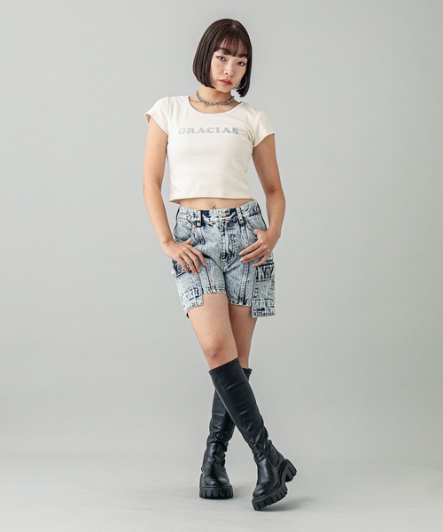 X-girl（エックスガール）の「GRACIAS S/S BABY TEE（Tシャツ/カットソー・レディース・ブラック/ブラウン/ホワイト・S/M）」の13枚目の写真