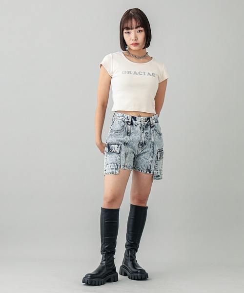 X-girl（エックスガール）の「GRACIAS S/S BABY TEE（Tシャツ/カットソー・レディース・ブラック/ブラウン/ホワイト・S/M）」の14枚目の写真