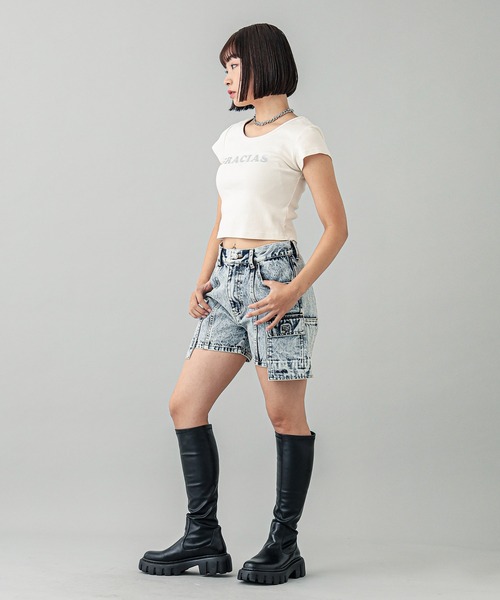 X-girl（エックスガール）の「GRACIAS S/S BABY TEE（Tシャツ/カットソー・レディース・ブラック/ブラウン/ホワイト・S/M）」の16枚目の写真