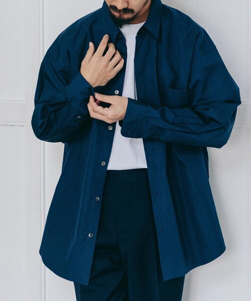 エディフィス トーマスメイソン/スタンドカラー　プルオーバーシャツ/ブラック　M THOMAS MASON(トーマスメイソン) オーバーサイズ レギュラー