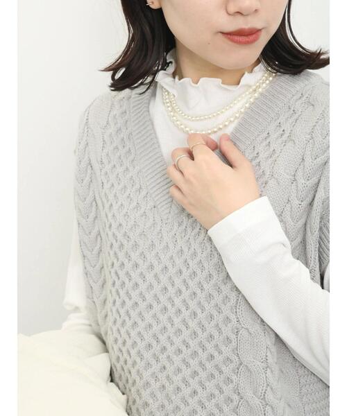 Samansa Mos2 blue（サマンサモスモスブルー）の「【吸湿発熱】リブフリル衿プルオーバー（Tシャツ/カットソー・レディース・グレー/ブラック/オフホワイト・F）」の4枚目の写真