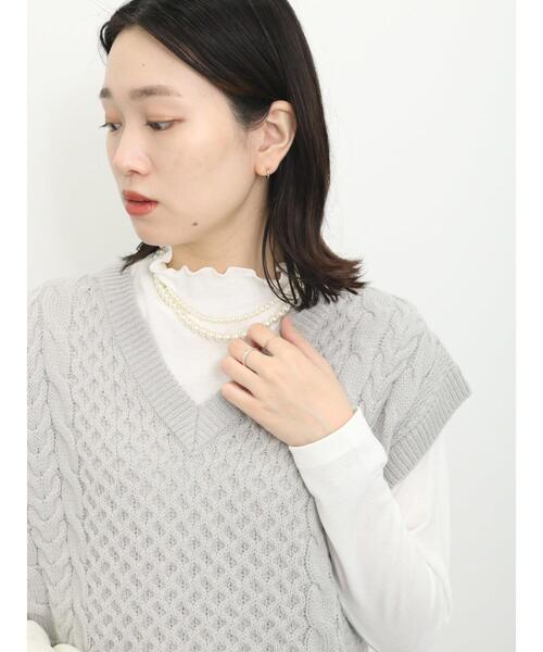 Samansa Mos2 blue（サマンサモスモスブルー）の「【吸湿発熱】リブフリル衿プルオーバー（Tシャツ/カットソー・レディース・グレー/ブラック/オフホワイト・F）」の5枚目の写真