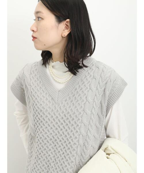 Samansa Mos2 blue（サマンサモスモスブルー）の「【吸湿発熱】リブフリル衿プルオーバー（Tシャツ/カットソー・レディース・グレー/ブラック/オフホワイト・F）」の7枚目の写真