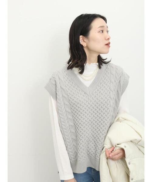 Samansa Mos2 blue（サマンサモスモスブルー）の「【吸湿発熱】リブフリル衿プルオーバー（Tシャツ/カットソー・レディース・グレー/ブラック/オフホワイト・F）」の8枚目の写真