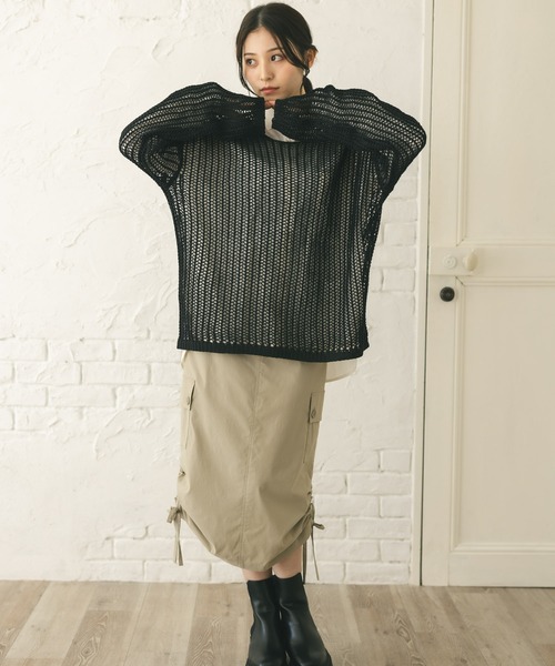 MIEL CRISHUNANT（ミエルクリシュナ）の「メッシュ透かし編みニット（ニット/セーター・レディース・ブラック/ライトベージュ・MEDIUM/SMALL）」の3枚目の写真