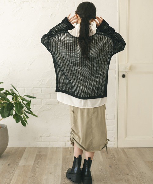 MIEL CRISHUNANT（ミエルクリシュナ）の「メッシュ透かし編みニット（ニット/セーター・レディース・ブラック/ライトベージュ・MEDIUM/SMALL）」の7枚目の写真