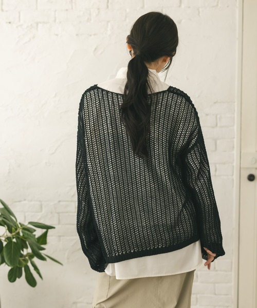 MIEL CRISHUNANT（ミエルクリシュナ）の「メッシュ透かし編みニット（ニット/セーター・レディース・ブラック/ライトベージュ・MEDIUM/SMALL）」の8枚目の写真
