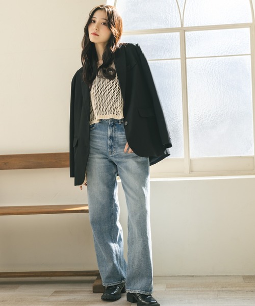 MIEL CRISHUNANT（ミエルクリシュナ）の「メッシュ透かし編みニット（ニット/セーター・レディース・ブラック/ライトベージュ・MEDIUM/SMALL）」の12枚目の写真