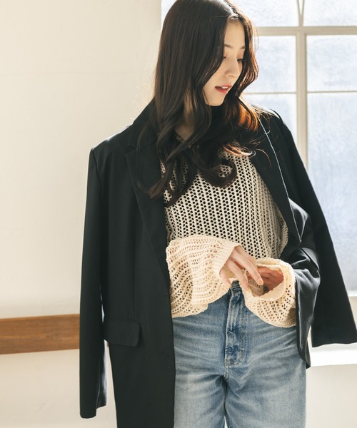 MIEL CRISHUNANT（ミエルクリシュナ）の「メッシュ透かし編みニット（ニット/セーター・レディース・ブラック/ライトベージュ・MEDIUM/SMALL）」の13枚目の写真