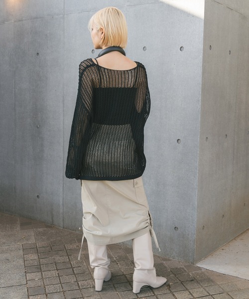 MIEL CRISHUNANT（ミエルクリシュナ）の「メッシュ透かし編みニット（ニット/セーター・レディース・ブラック/ライトベージュ・MEDIUM/SMALL）」の19枚目の写真