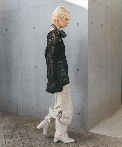 MIEL CRISHUNANT（ミエルクリシュナ）の「メッシュ透かし編みニット（ニット/セーター・レディース・ブラック/ライトベージュ・MEDIUM/SMALL）」の20枚目の写真