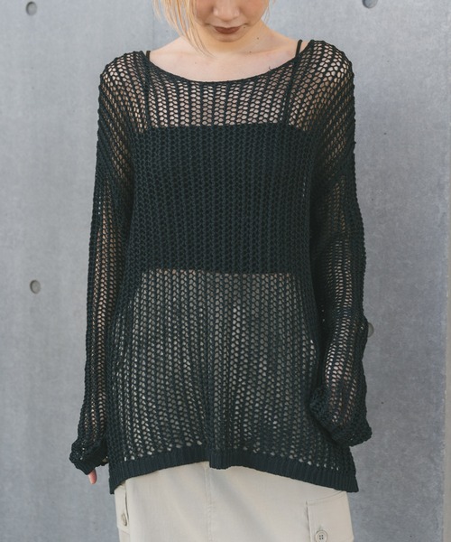 MIEL CRISHUNANT（ミエルクリシュナ）の「メッシュ透かし編みニット（ニット/セーター・レディース・ブラック/ライトベージュ・MEDIUM/SMALL）」の14枚目の写真