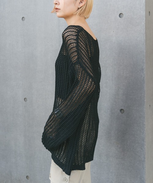 MIEL CRISHUNANT（ミエルクリシュナ）の「メッシュ透かし編みニット（ニット/セーター・レディース・ブラック/ライトベージュ・MEDIUM/SMALL）」の15枚目の写真