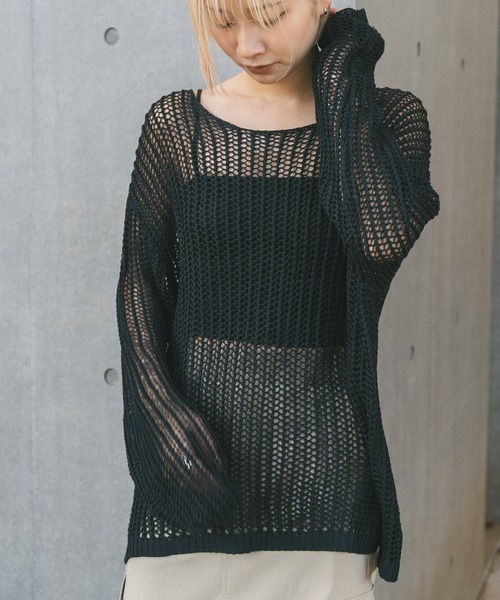 MIEL CRISHUNANT（ミエルクリシュナ）の「メッシュ透かし編みニット（ニット/セーター・レディース・ブラック/ライトベージュ・MEDIUM/SMALL）」の16枚目の写真