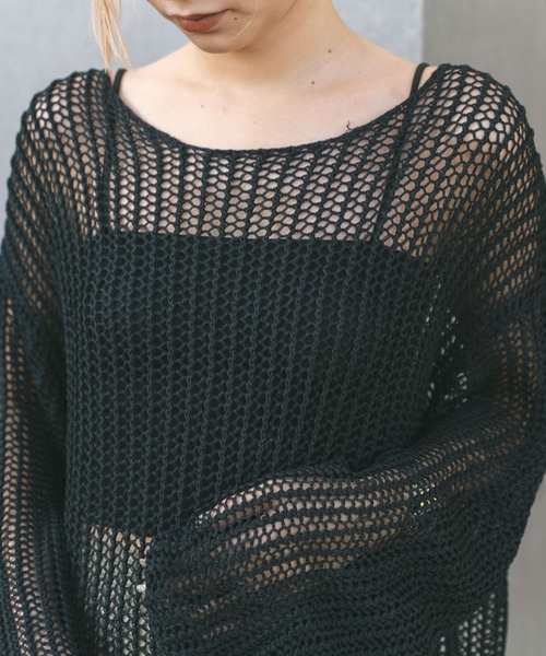 MIEL CRISHUNANT（ミエルクリシュナ）の「メッシュ透かし編みニット（ニット/セーター・レディース・ブラック/ライトベージュ・MEDIUM/SMALL）」の17枚目の写真