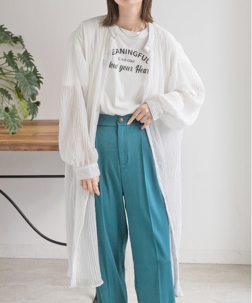 ad thie(アドティエ)の「ランダムプリーツ シアーシャツワンピース(シャツワンピース・レディース・ブラウン/カーキ/オフホワイト/ブラック・FREE)」の1枚目の写真