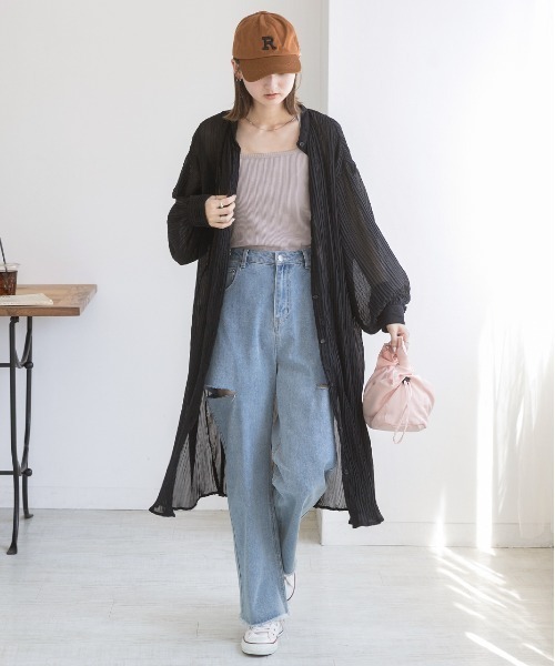 ad thie(アドティエ)の「ランダムプリーツ シアーシャツワンピース(シャツワンピース・レディース・ブラウン/カーキ/オフホワイト/ブラック・FREE)」の10枚目の写真