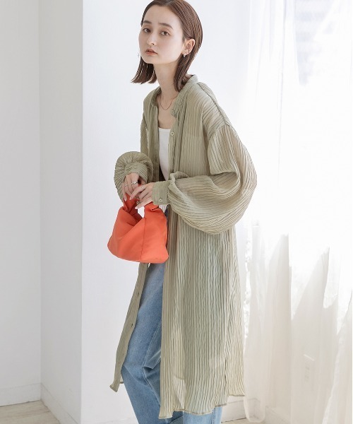 ad thie(アドティエ)の「ランダムプリーツ シアーシャツワンピース(シャツワンピース・レディース・ブラウン/カーキ/オフホワイト/ブラック・FREE)」の20枚目の写真