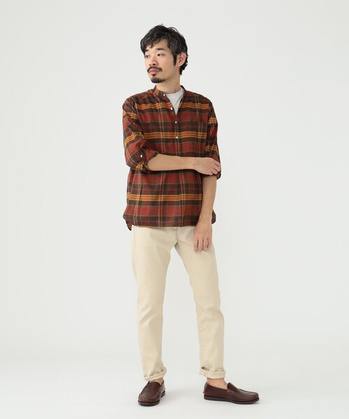 BEAMS PLUS（ビームスプラス）の「BEAMS PLUS / マドラス バンドカラー プルオーバー シャツ（シャツ/ブラウス・メンズ・レッド/オレンジ系その他7/ネイビー・L/M/XL/S）」の5枚目の写真