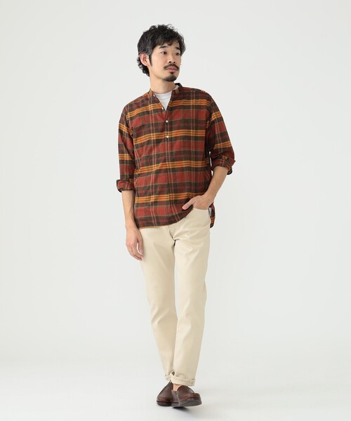 BEAMS PLUS（ビームスプラス）の「BEAMS PLUS / マドラス バンドカラー プルオーバー シャツ（シャツ/ブラウス・メンズ・レッド/オレンジ系その他7/ネイビー・L/M/XL/S）」の6枚目の写真