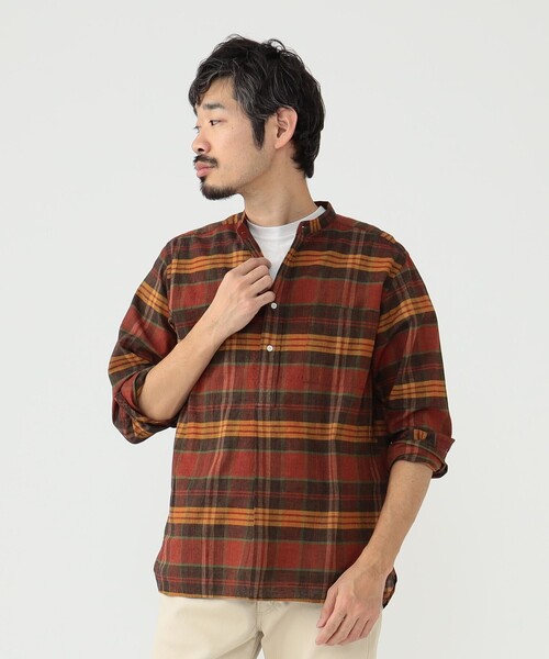 BEAMS PLUS（ビームスプラス）の「BEAMS PLUS / マドラス バンドカラー プルオーバー シャツ（シャツ/ブラウス・メンズ・レッド/オレンジ系その他7/ネイビー・L/M/XL/S）」の9枚目の写真