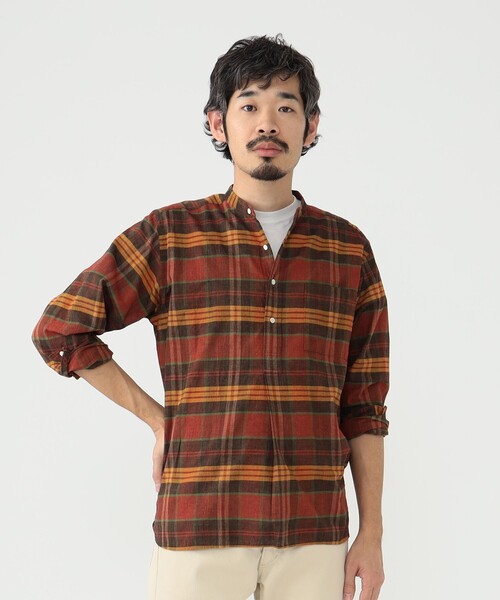 BEAMS PLUS（ビームスプラス）の「BEAMS PLUS / マドラス バンドカラー プルオーバー シャツ（シャツ/ブラウス・メンズ・レッド/オレンジ系その他7/ネイビー・L/M/XL/S）」の10枚目の写真