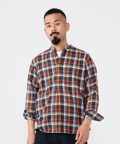 BEAMS PLUS（ビームスプラス）の「BEAMS PLUS / マドラス バンドカラー プルオーバー シャツ（シャツ/ブラウス・メンズ・レッド/オレンジ系その他7/ネイビー・L/M/XL/S）」の11枚目の写真