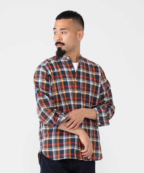 BEAMS PLUS（ビームスプラス）の「BEAMS PLUS / マドラス バンドカラー プルオーバー シャツ（シャツ/ブラウス・メンズ・レッド/オレンジ系その他7/ネイビー・L/M/XL/S）」の12枚目の写真