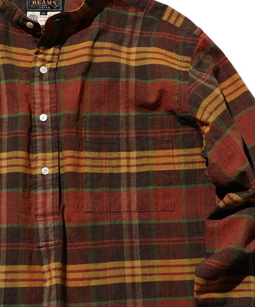 BEAMS PLUS（ビームスプラス）の「BEAMS PLUS / マドラス バンドカラー プルオーバー シャツ（シャツ/ブラウス・メンズ・レッド/オレンジ系その他7/ネイビー・L/M/XL/S）」の20枚目の写真