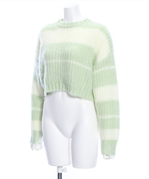 clear(クリア)の「ショート丈ボーダー起毛ニットトップス≪STAY MOTION≫(ニット/セーター・レディース・ブラック/ミント/ピンク・F)」の4枚目の写真