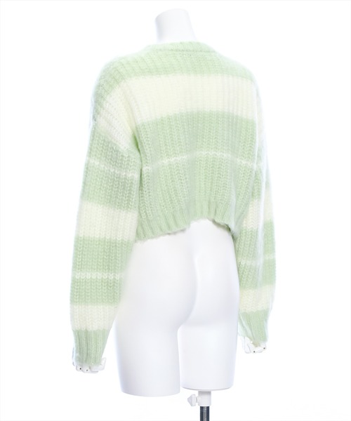 clear(クリア)の「ショート丈ボーダー起毛ニットトップス≪STAY MOTION≫(ニット/セーター・レディース・ブラック/ミント/ピンク・F)」の6枚目の写真