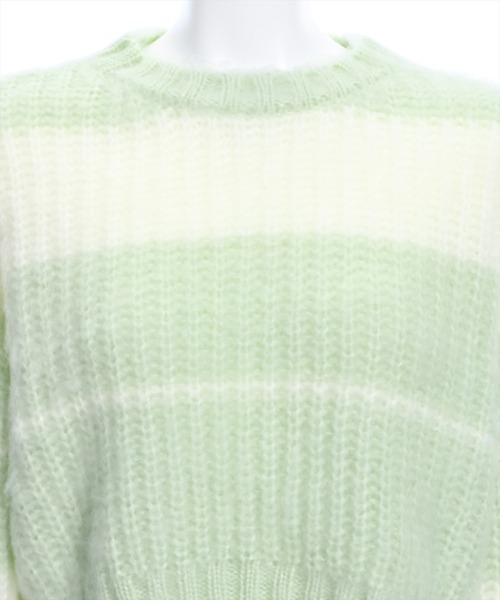 clear(クリア)の「ショート丈ボーダー起毛ニットトップス≪STAY MOTION≫(ニット/セーター・レディース・ブラック/ミント/ピンク・F)」の8枚目の写真