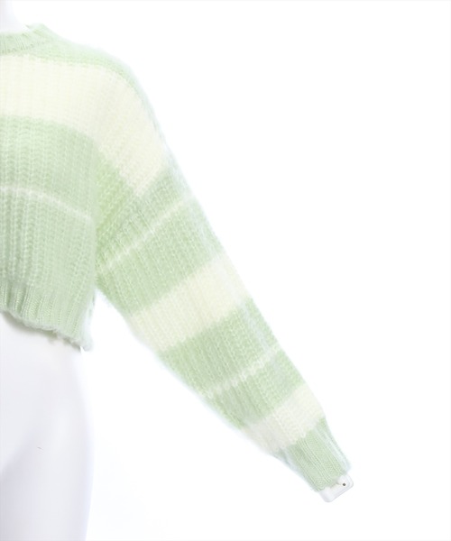 clear(クリア)の「ショート丈ボーダー起毛ニットトップス≪STAY MOTION≫(ニット/セーター・レディース・ブラック/ミント/ピンク・F)」の9枚目の写真