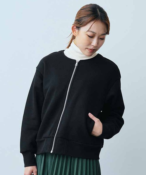 THREE FIFTY STANDARD(スリーフィフティースタンダード)の「THREE FIFTY STANDARD裏起毛のジップカーディガン(カーディガン/ボレロ・レディース・ブラック/アイボリー・MEDIUM/LARGE/X-LARGE/XX-LARGE)」の2枚目の写真